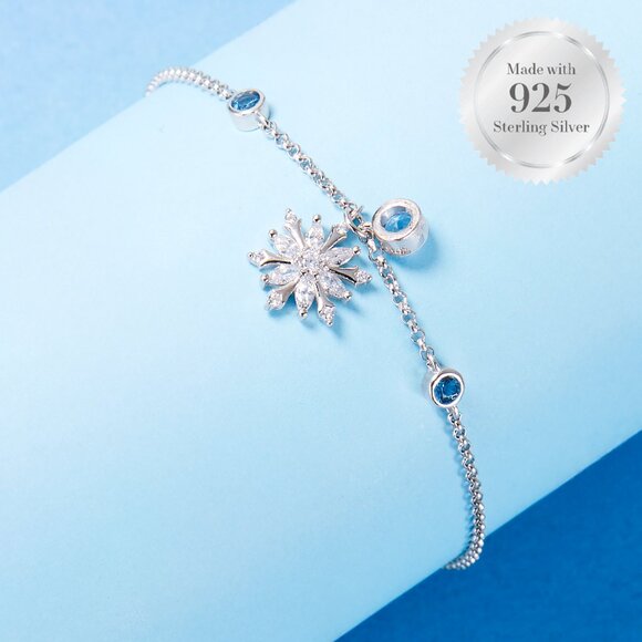 925 Sterling Silver Snowflake Bracelet - Charmed Aroma Let It Snow Collection - Picture 1 of 1